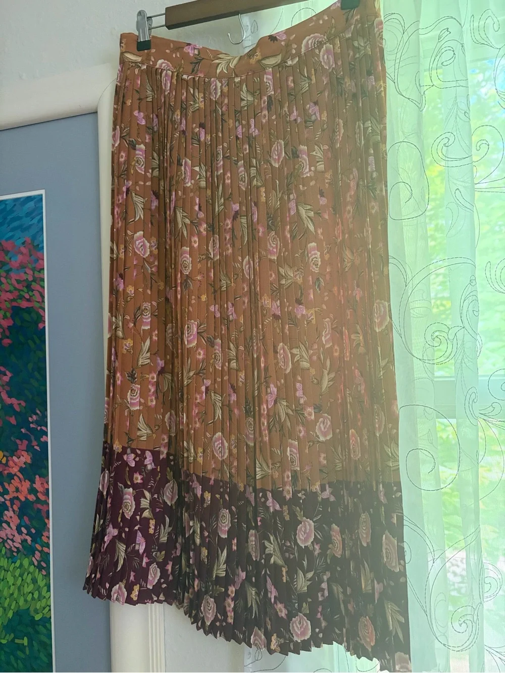 LOFT Floral Drapery Panel in Rust Orange and Pink